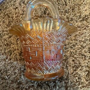 Fenton Amber Glass Basket with Handles iridescent